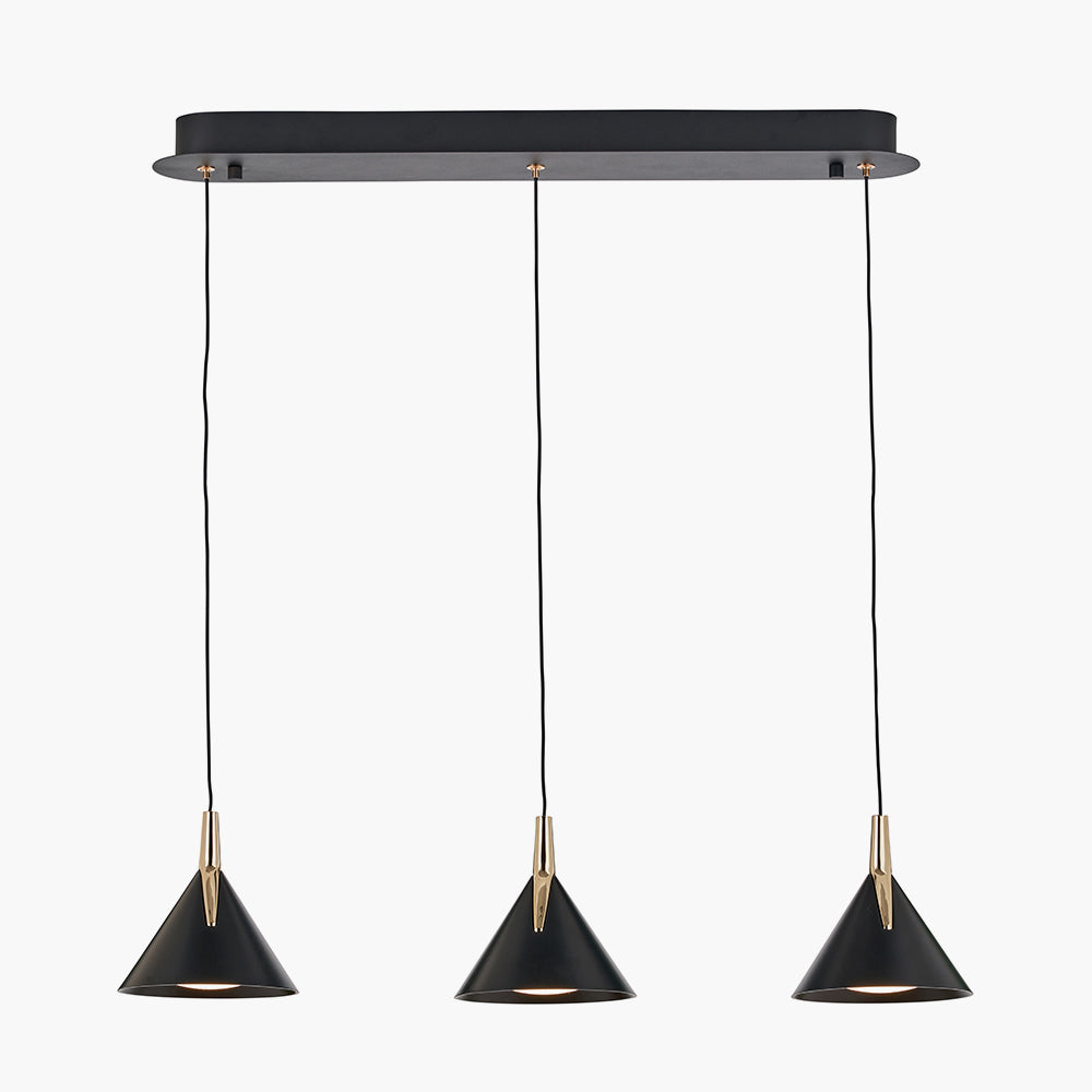Astarion Matt Black & Gold 3 Drop LED Pendant Light